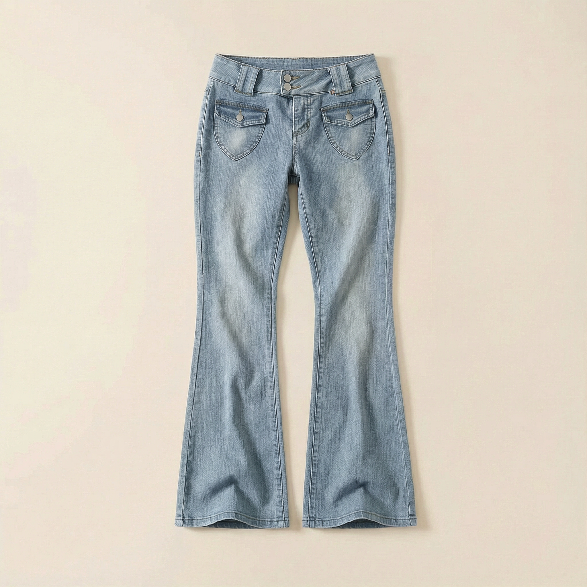 Women’s Low-Rise Pants – Flared Leg, Button Closure
