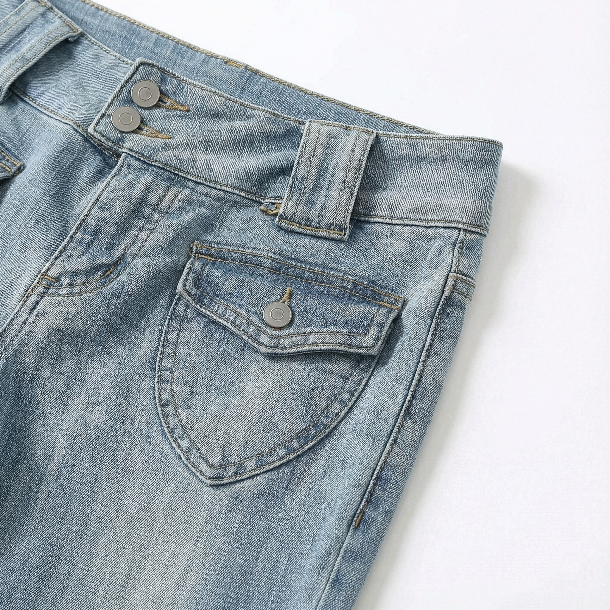 Women’s Low-Rise Pants – Flared Leg, Button Closure