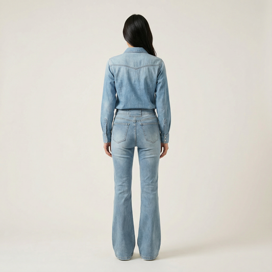 Women’s Low-Rise Pants – Flared Leg, Button Closure