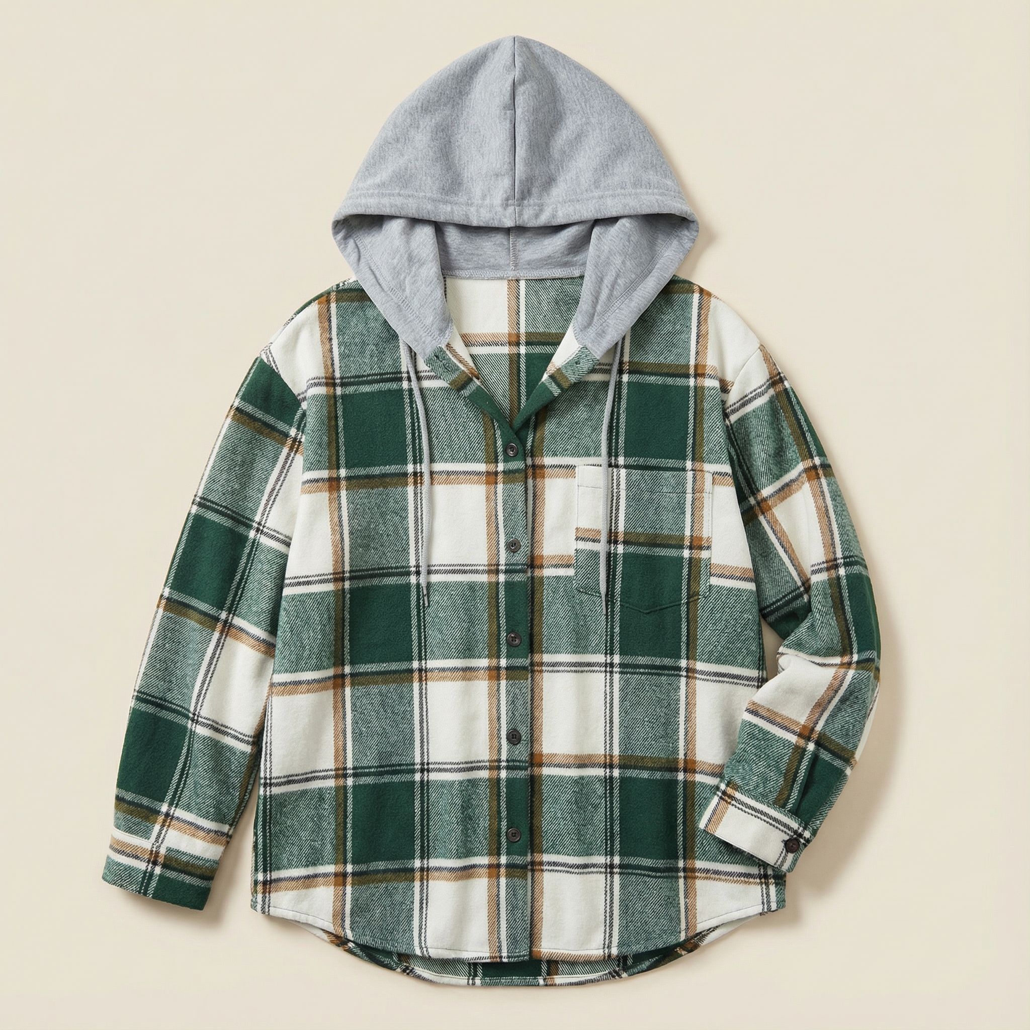 Women’s Plaid Hooded Jacket – Open Front