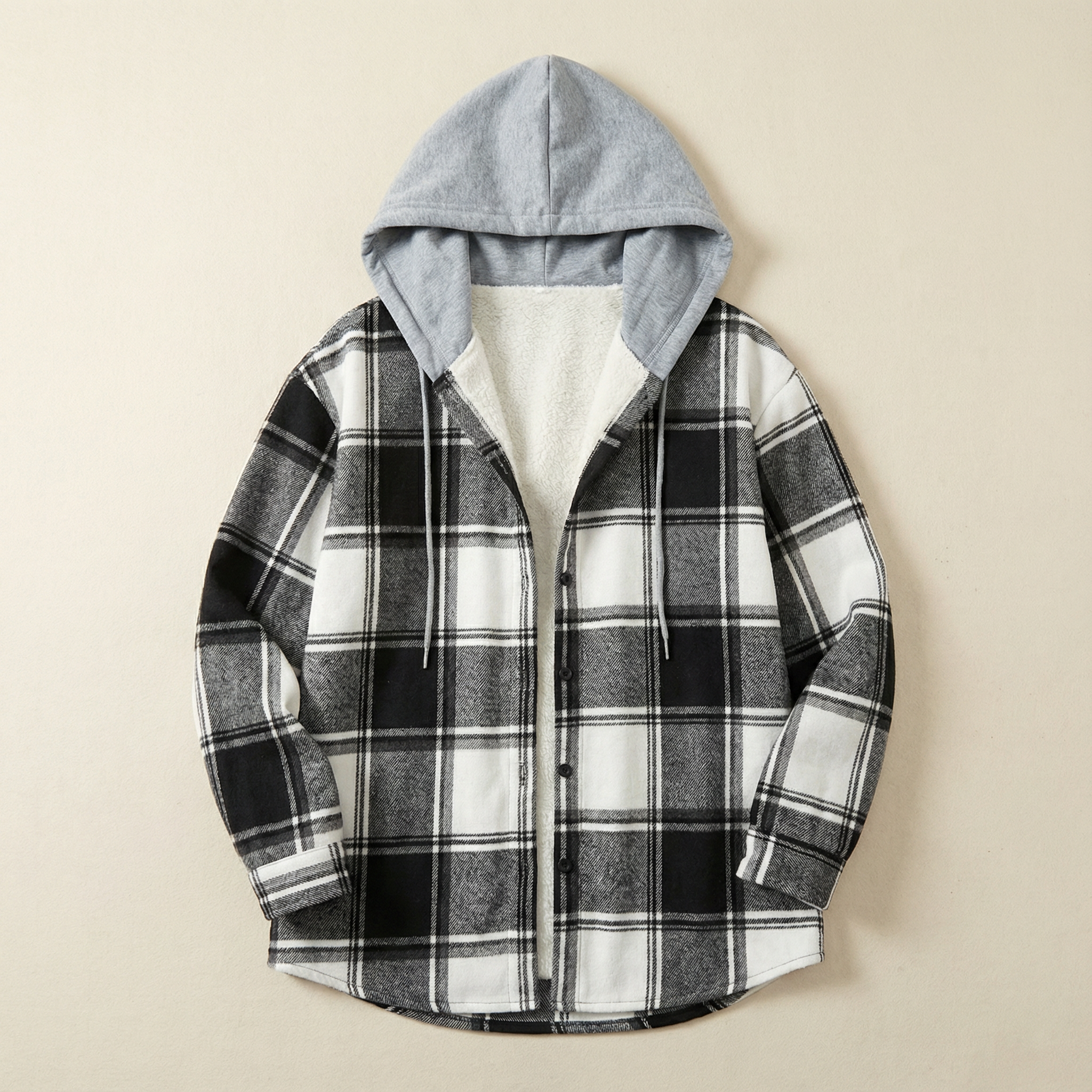 Women’s Plaid Hooded Jacket – Open Front