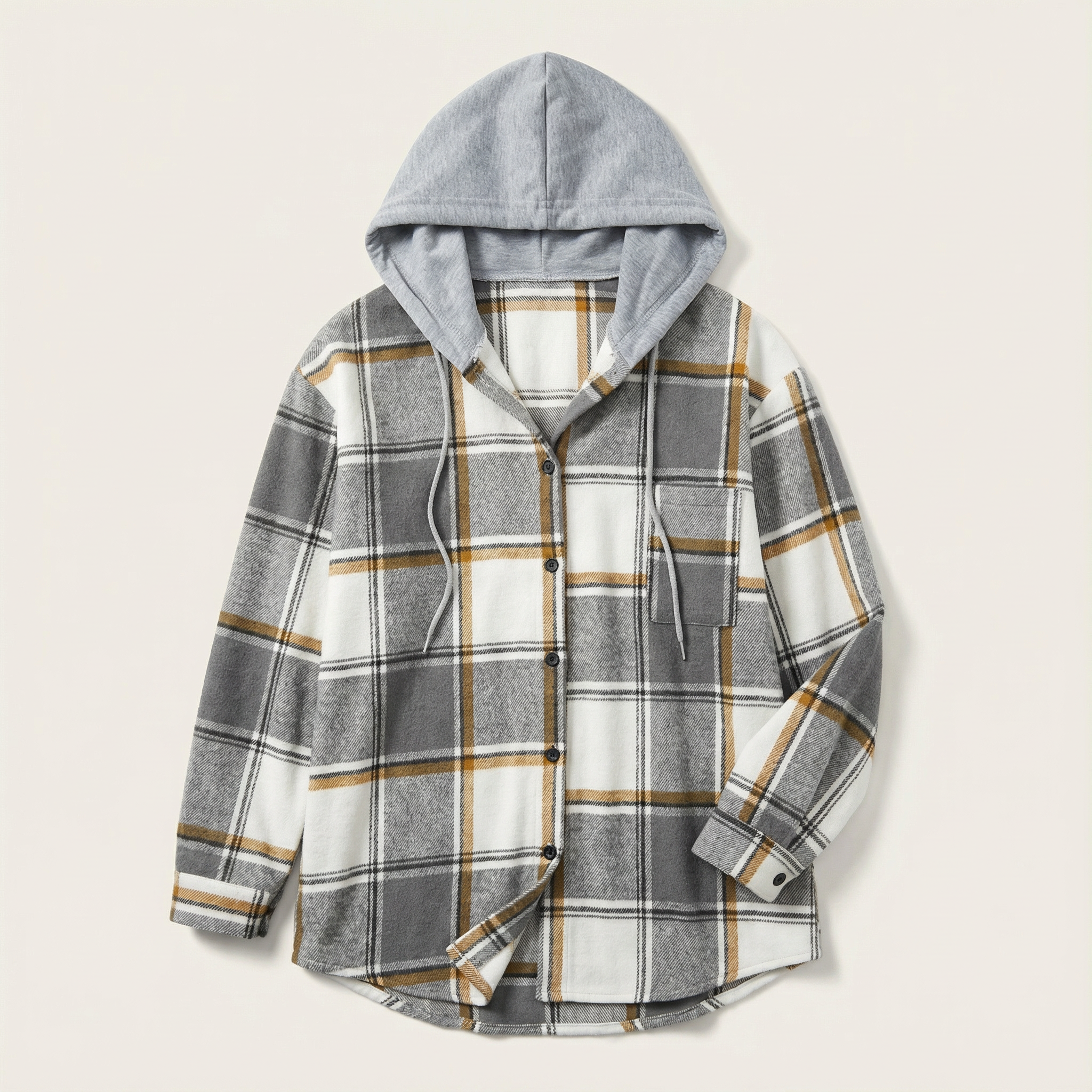 Women’s Plaid Hooded Jacket – Open Front