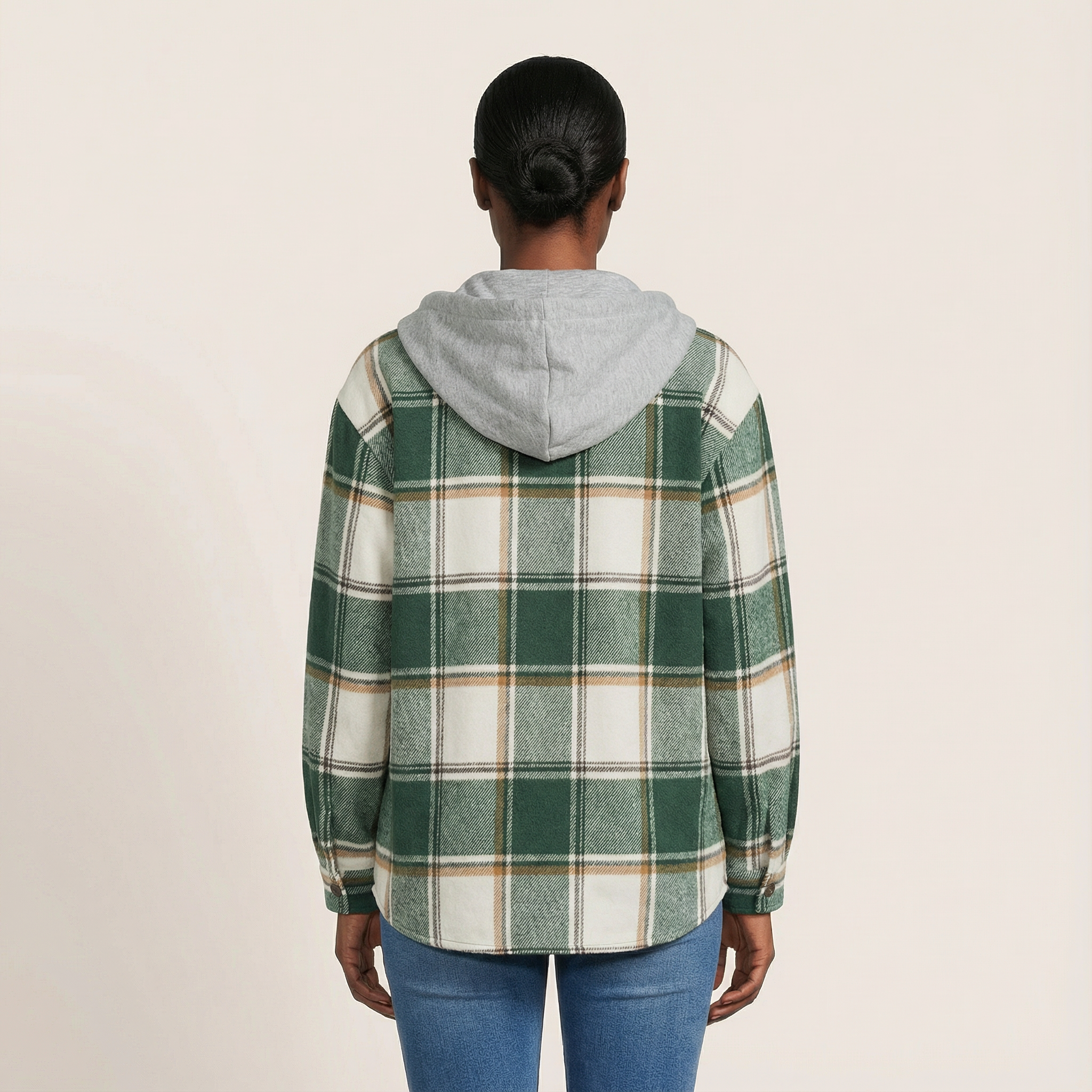 Women’s Plaid Hooded Jacket – Open Front