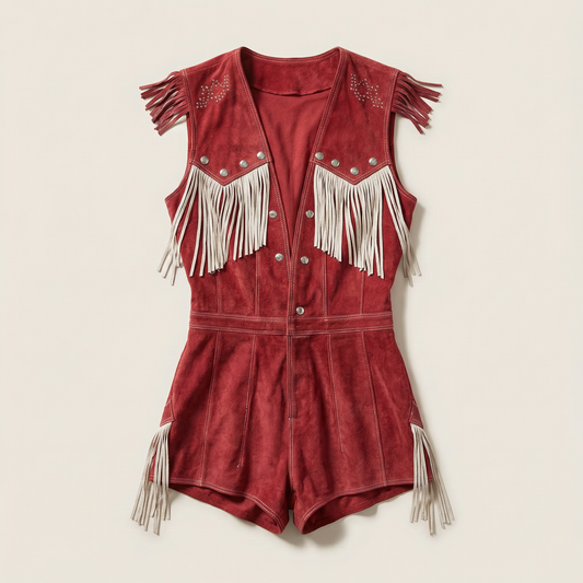 Women’s Sleeveless Short Jumpsuit – Fringe Detail