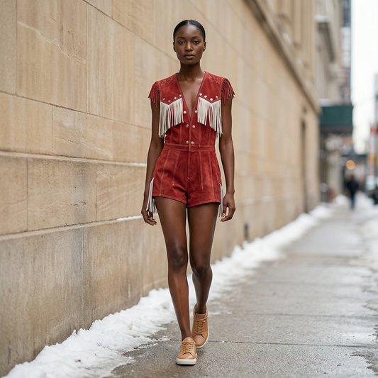 Women’s Sleeveless Short Jumpsuit – Fringe Detail