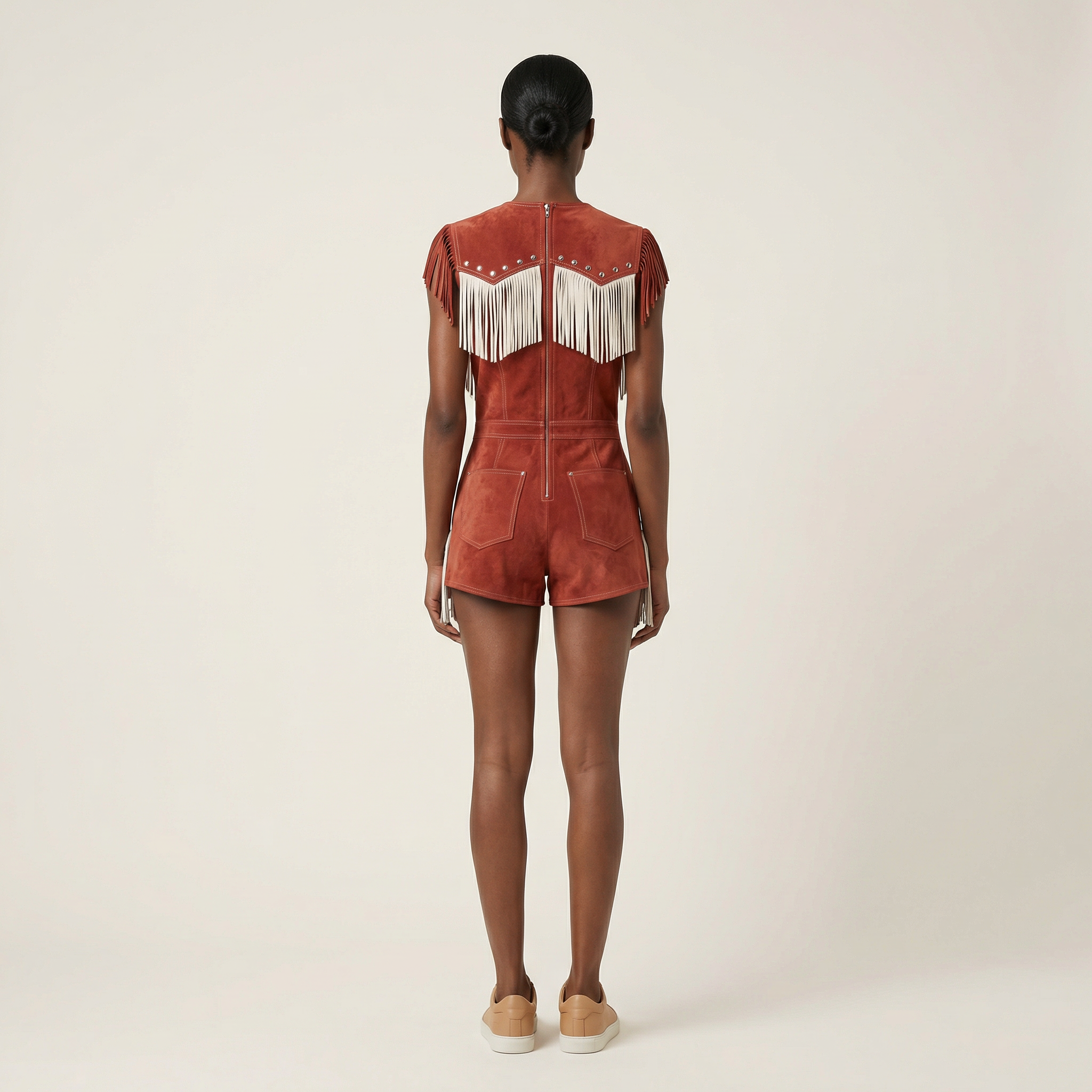 Women’s Sleeveless Short Jumpsuit – Fringe Detail