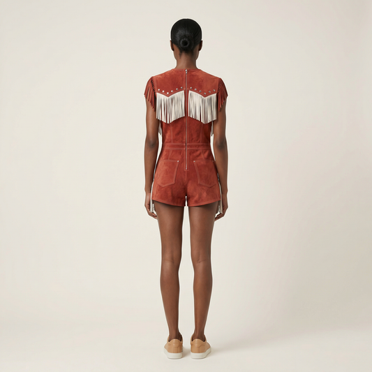 Women’s Sleeveless Short Jumpsuit – Fringe Detail