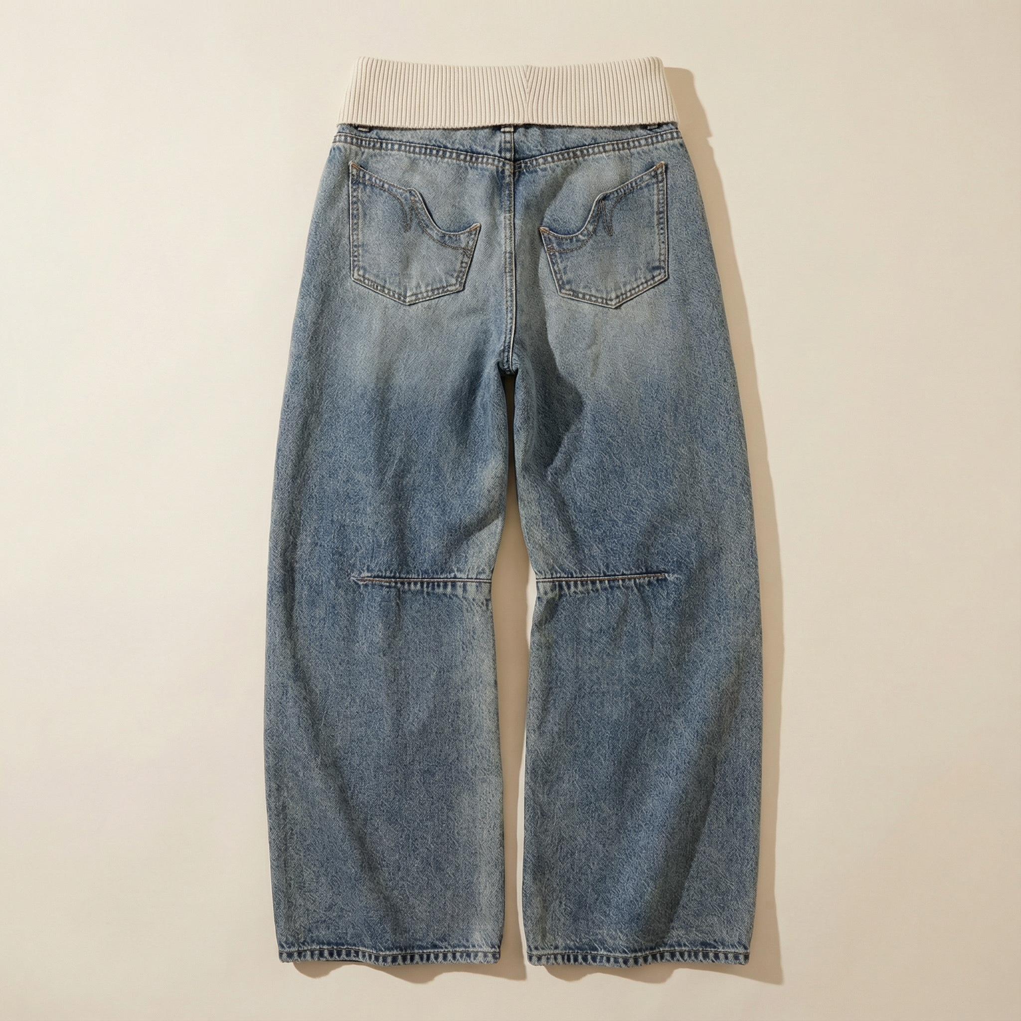 Women’s Wide-Leg Jeans – Elastic Waistband, Panel Stitching