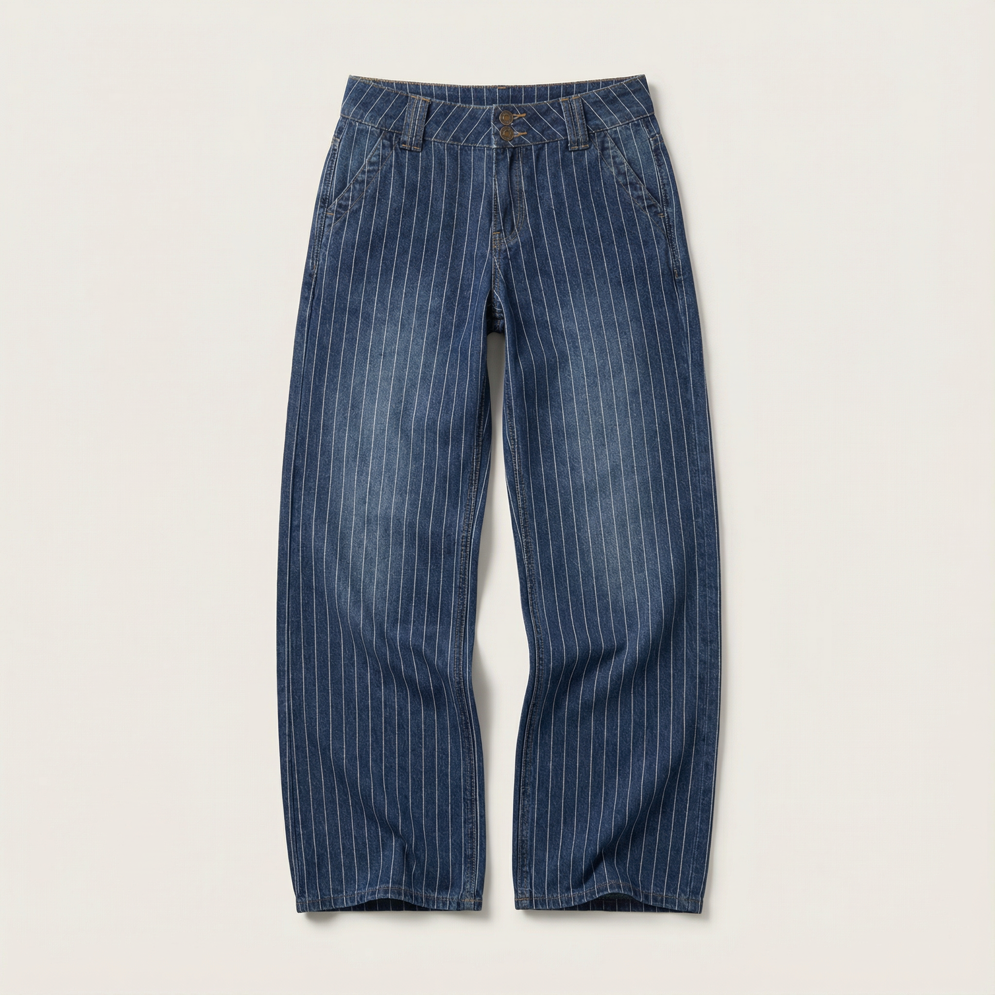 Women’s Wide-Leg Jeans – Low-Rise Waist, Pinstripe Pattern