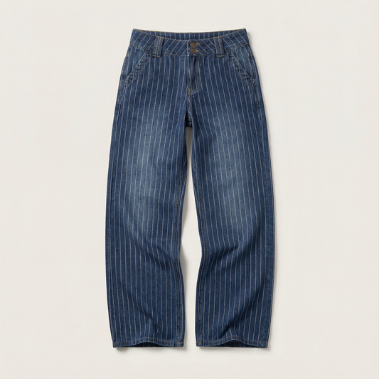 Women’s Wide-Leg Jeans – Low-Rise Waist, Pinstripe Pattern