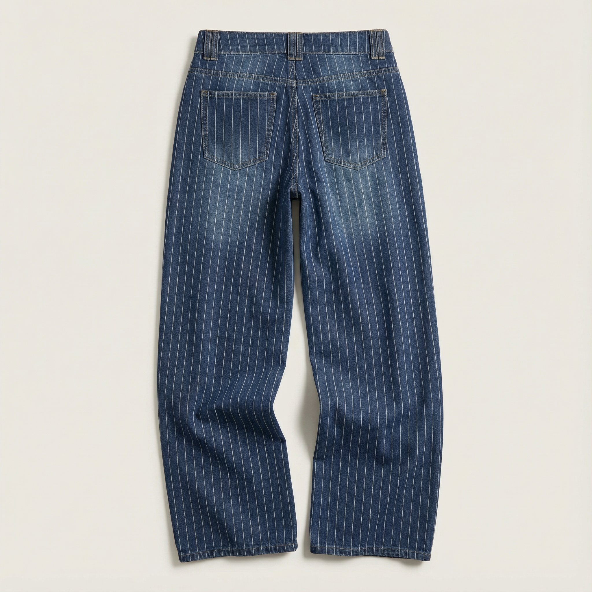 Women’s Wide-Leg Jeans – Low-Rise Waist, Pinstripe Pattern