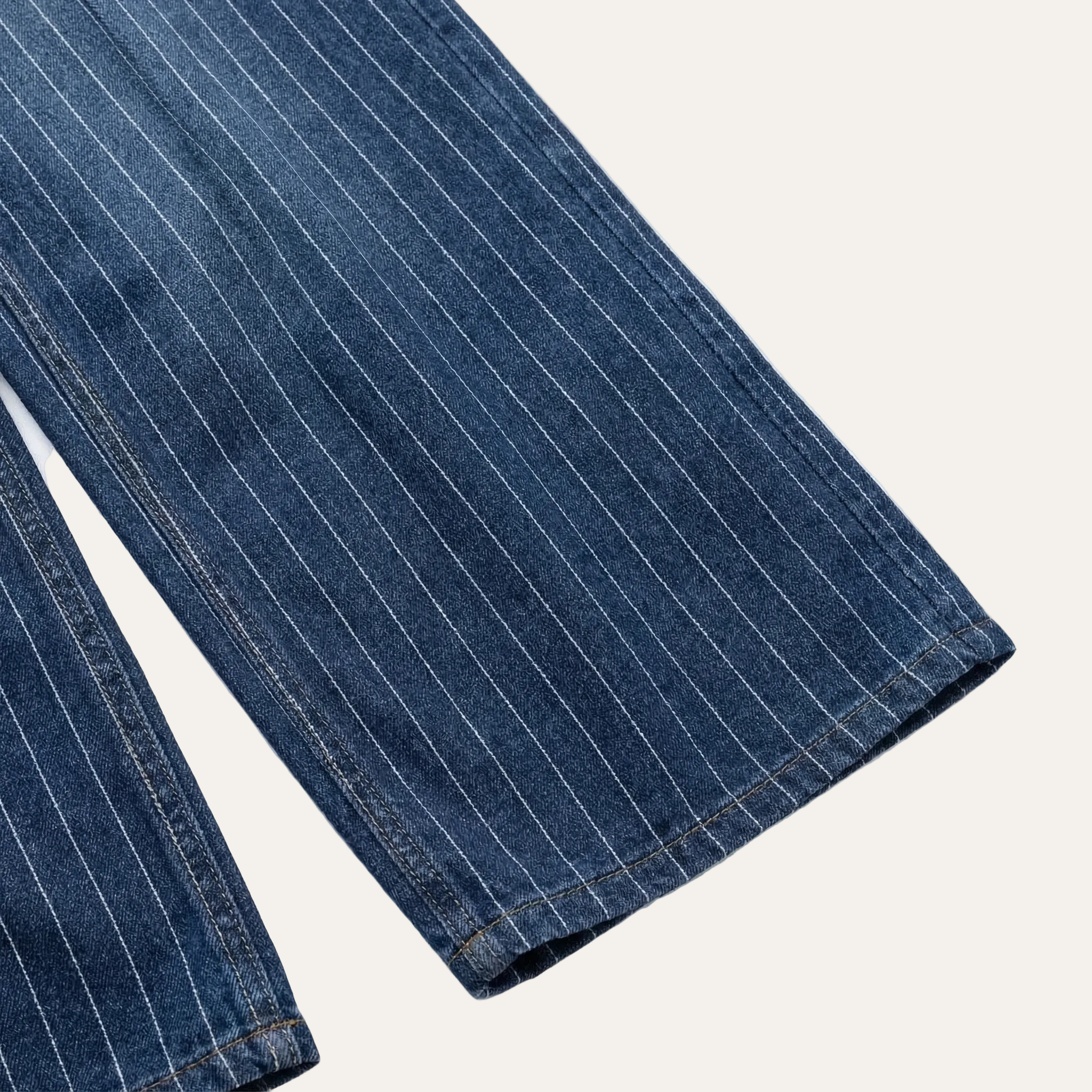 Women’s Wide-Leg Jeans – Low-Rise Waist, Pinstripe Pattern