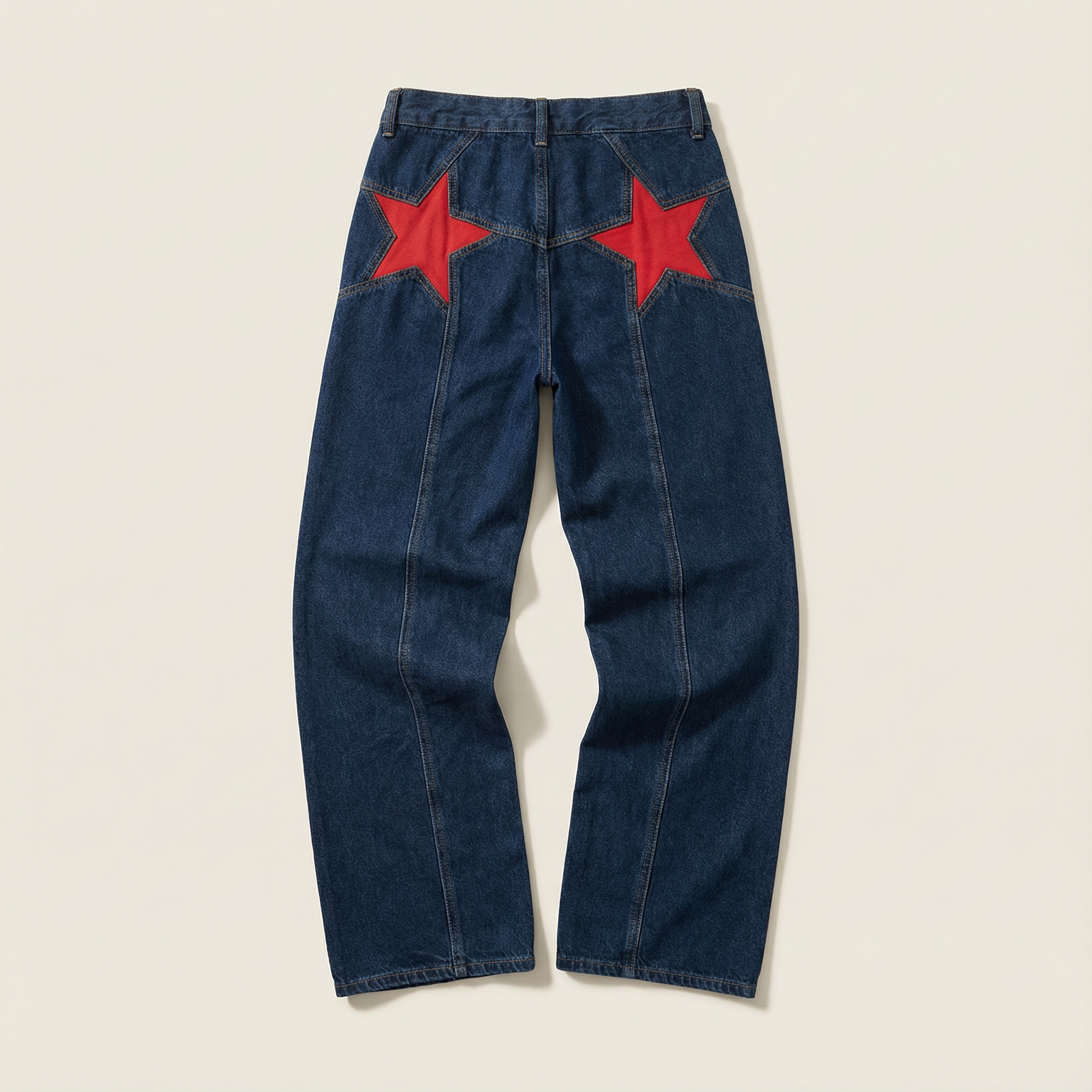 Women’s Wide-Leg Jeans – Mid-Rise Waist, Star Panel Detail