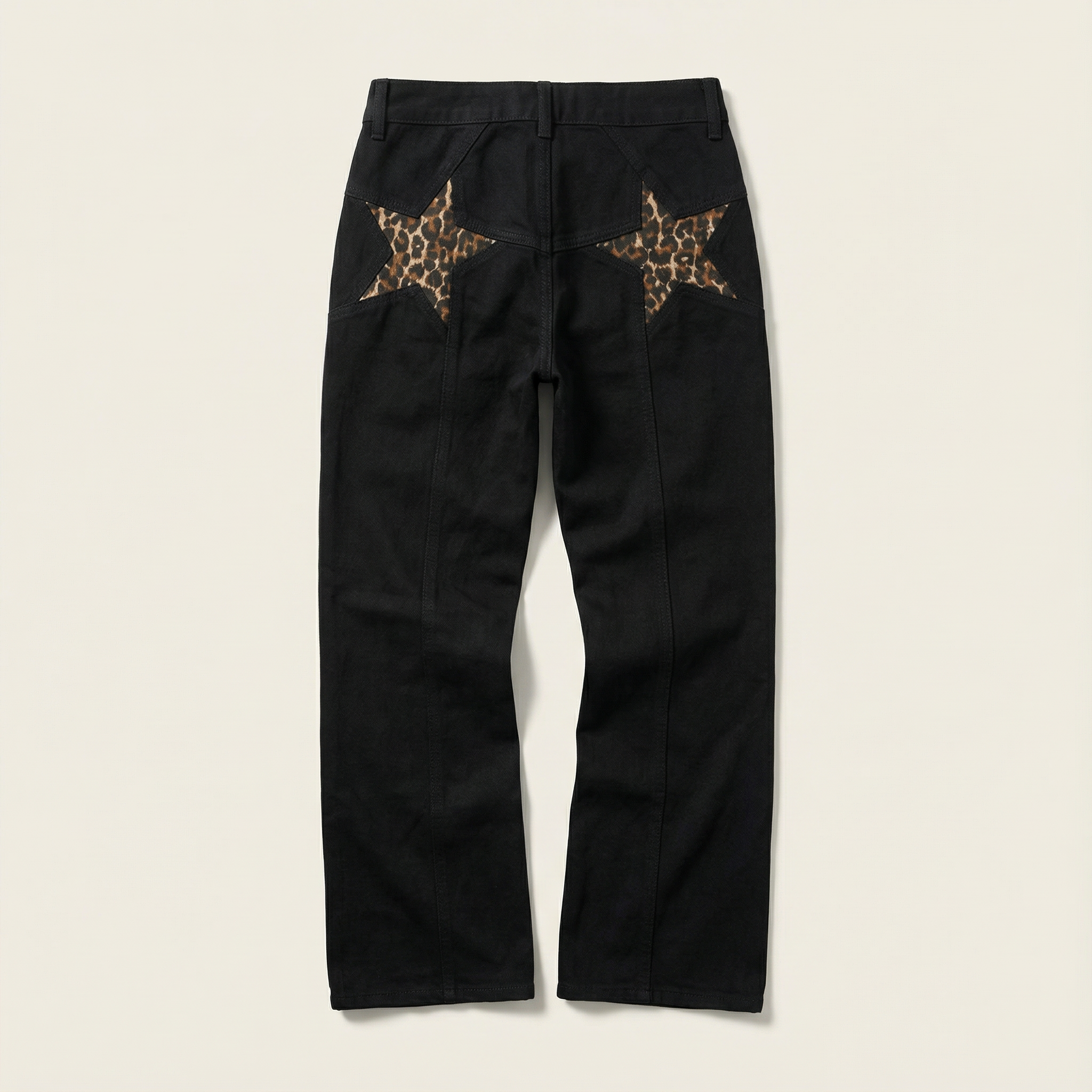 Women’s Wide-Leg Jeans – Mid-Rise Waist, Star Panel Detail