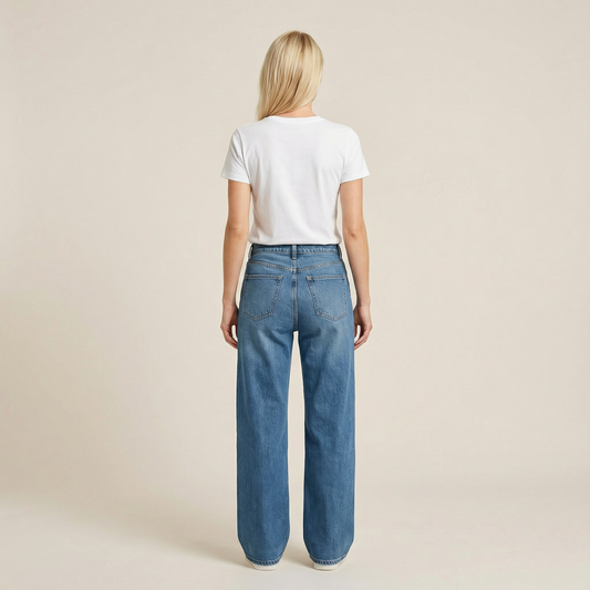 Women’s Wide-Leg Jeans – Mid-Rise Waist, Straight Fit