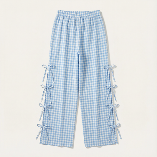 Women’s Wide-Leg Pants – Elastic Waist with Side Tie Details