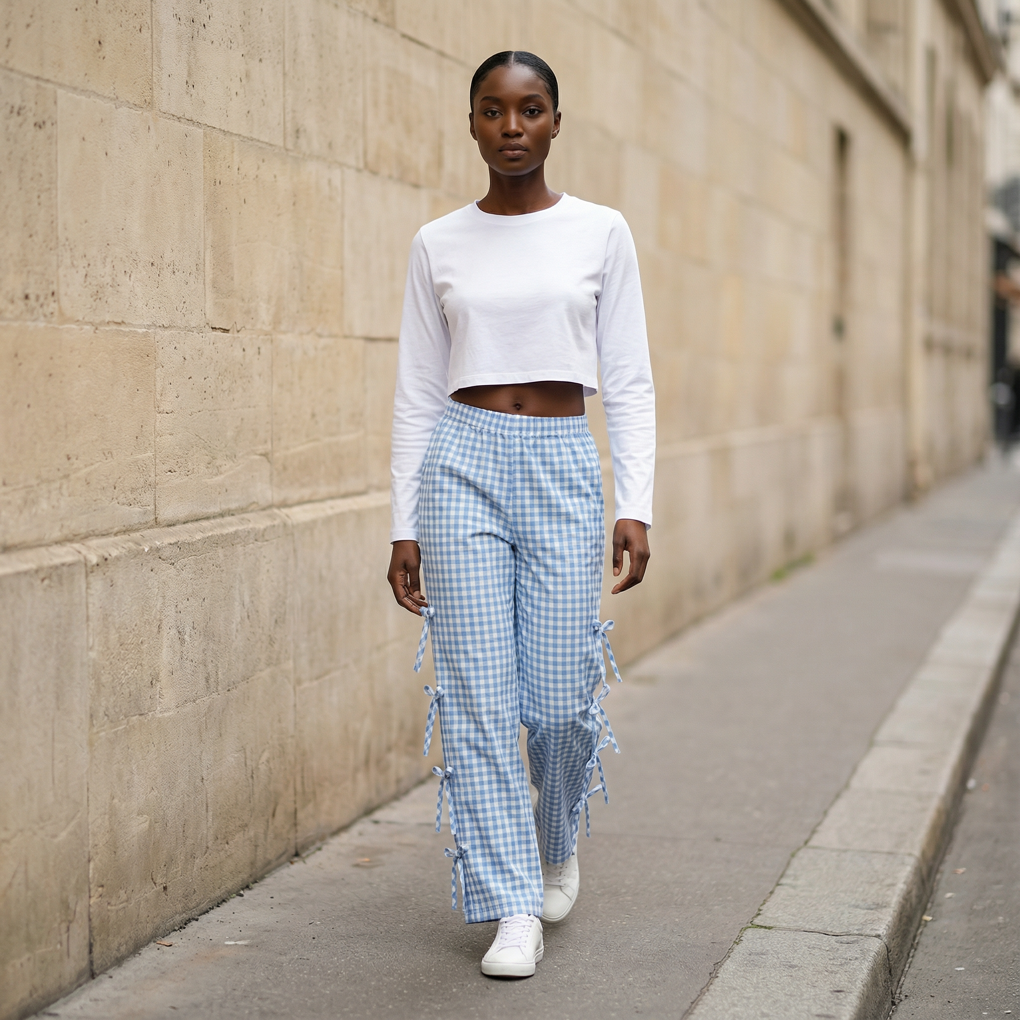 Women’s Wide-Leg Pants – Elastic Waist with Side Tie Details