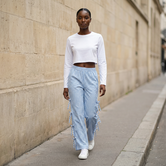 Women’s Wide-Leg Pants – Elastic Waist with Side Tie Details