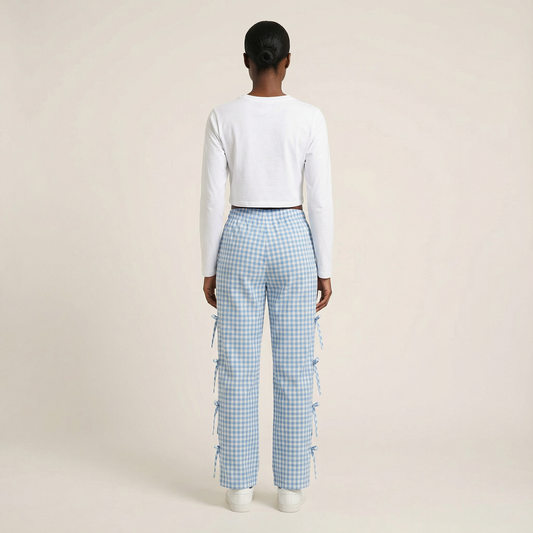 Women’s Wide-Leg Pants – Elastic Waist with Side Tie Details