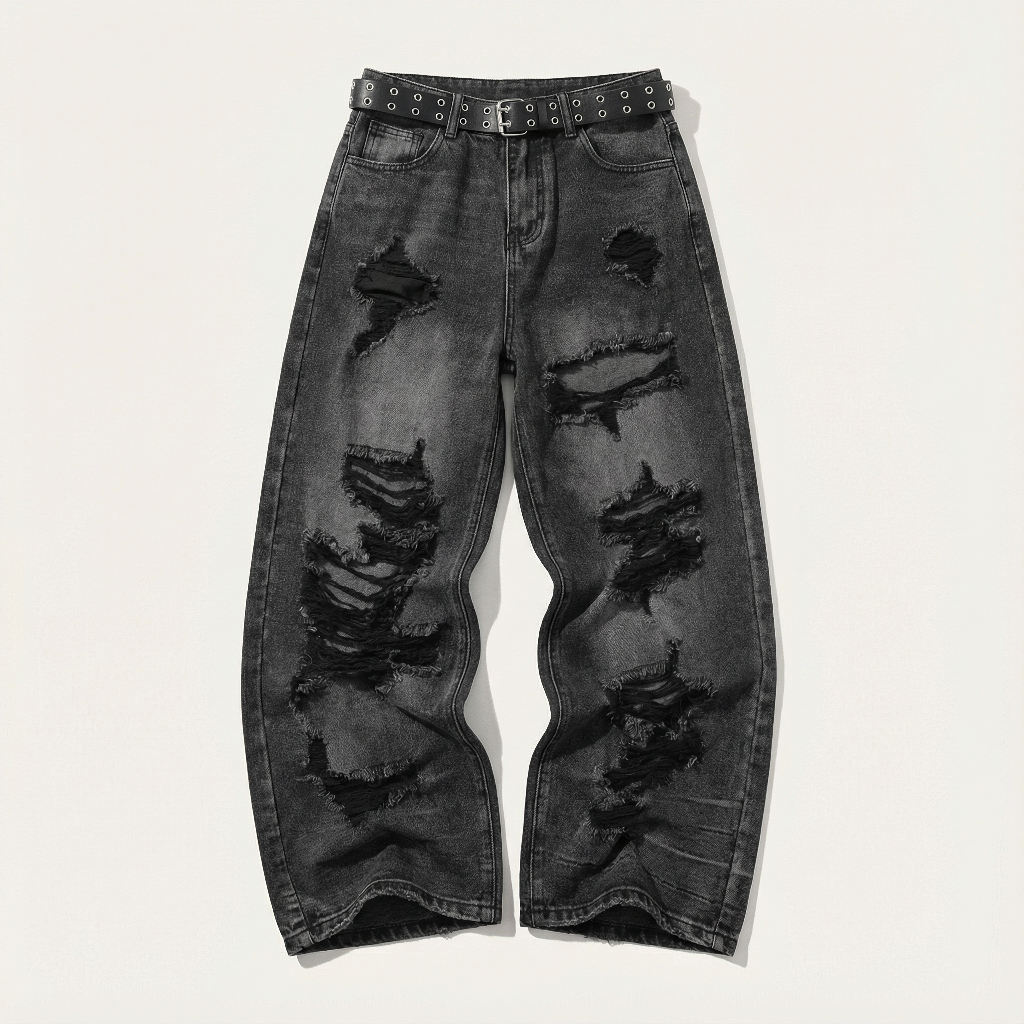 Women’s Wide-Leg Ripped Jeans – High-Rise Waist, Distressed Finish