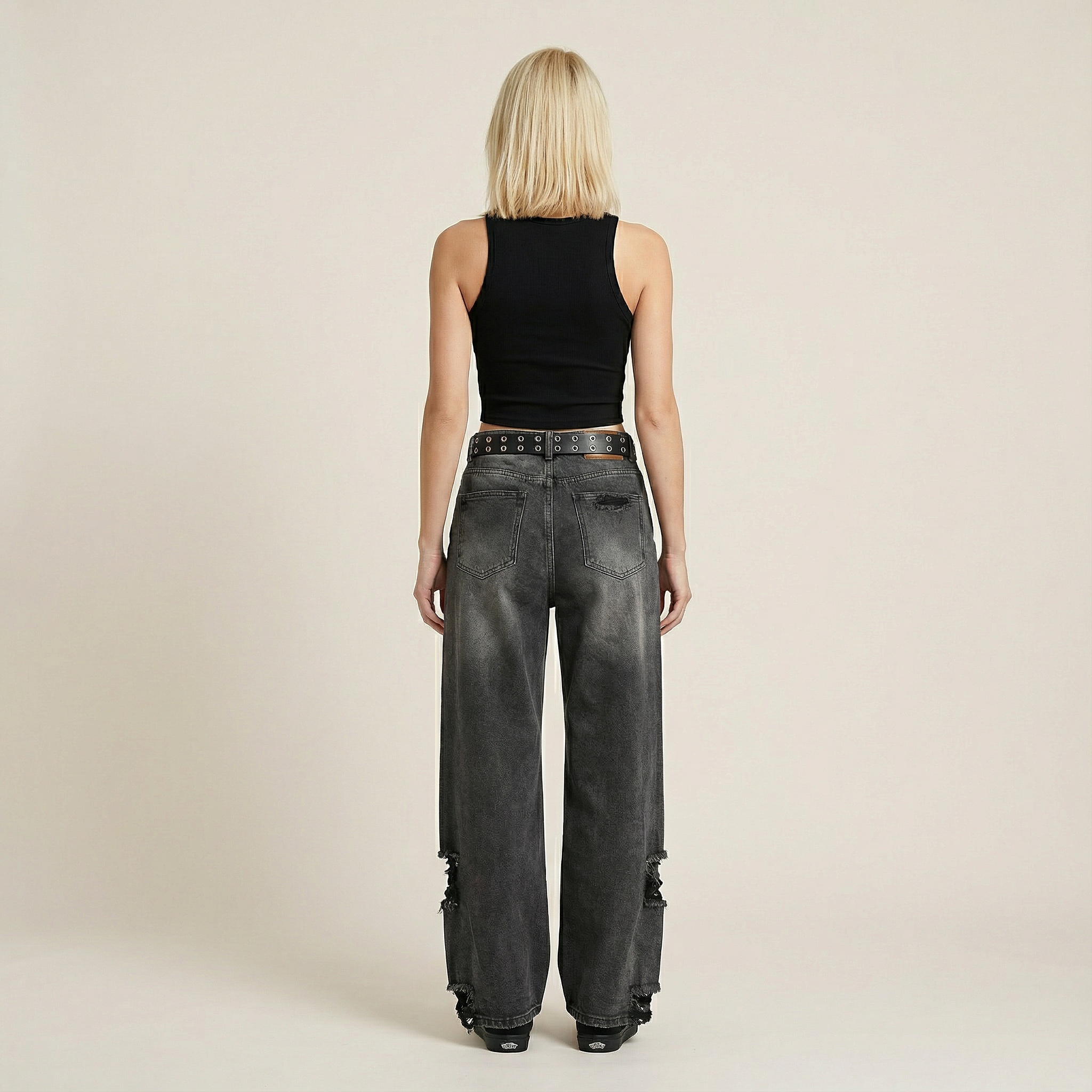 Women’s Wide-Leg Ripped Jeans – High-Rise Waist, Distressed Finish