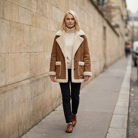 Women’s Winter Jacket – Cozy Shearling, Button-Front