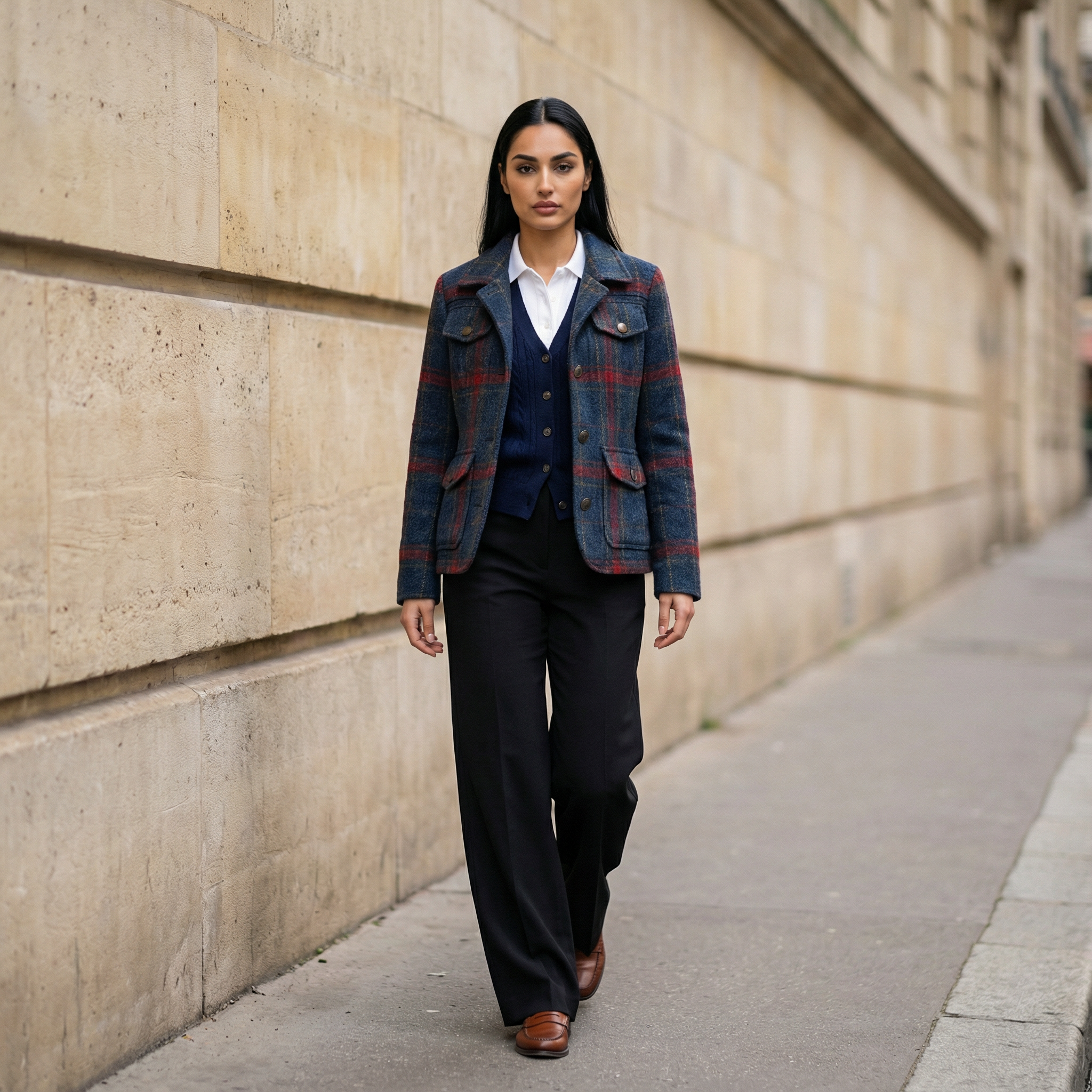 Women’s Plaid Jacket – Button Closure