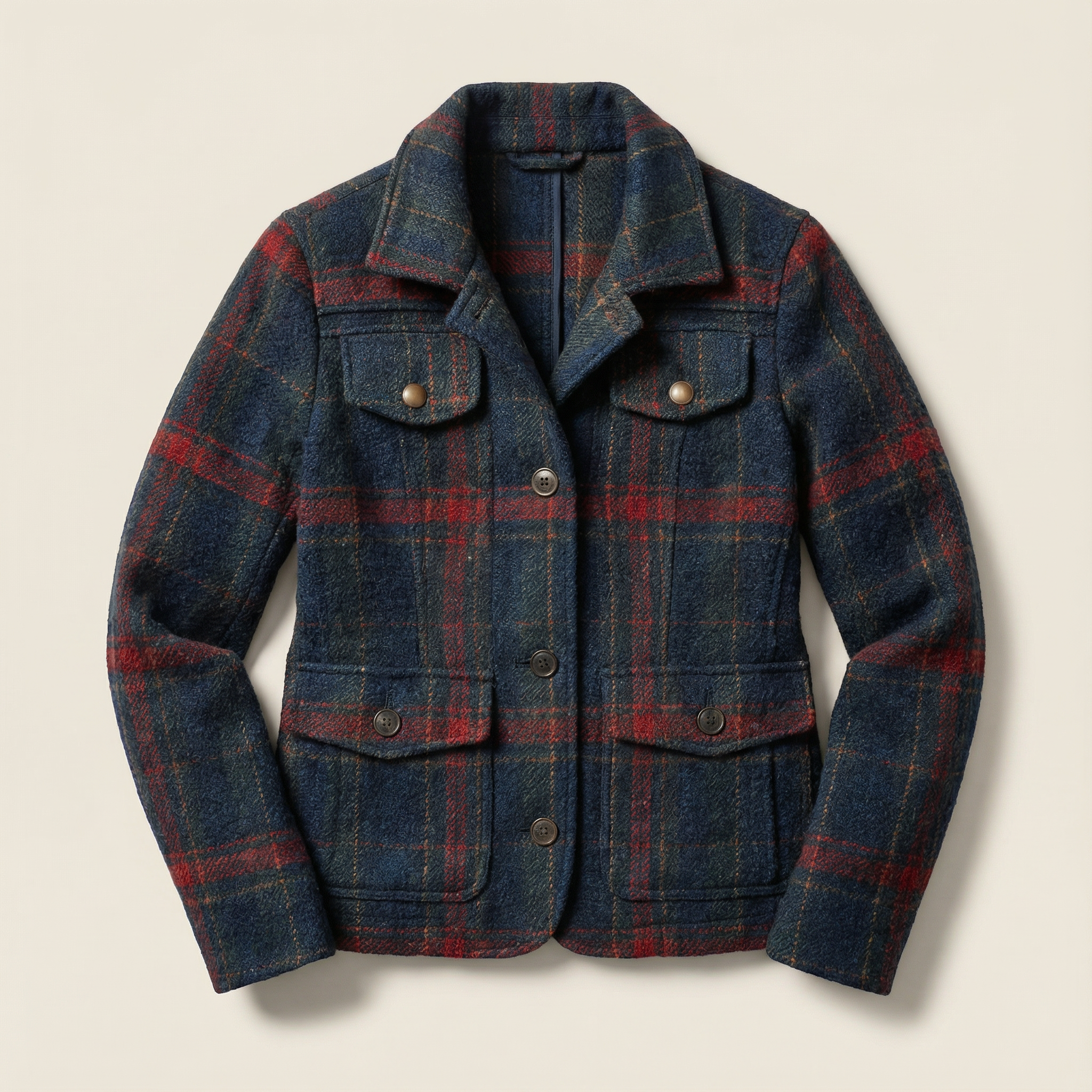 Women’s Plaid Jacket – Button Closure