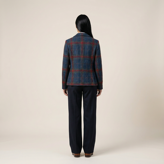 Women’s Plaid Jacket – Button Closure