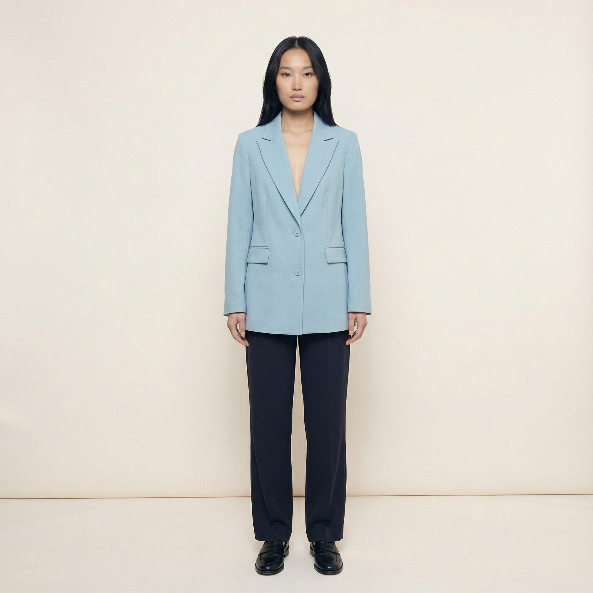 Women’s Blazer – Double-Breasted Front, Long Sleeves, Classic Lapel Design