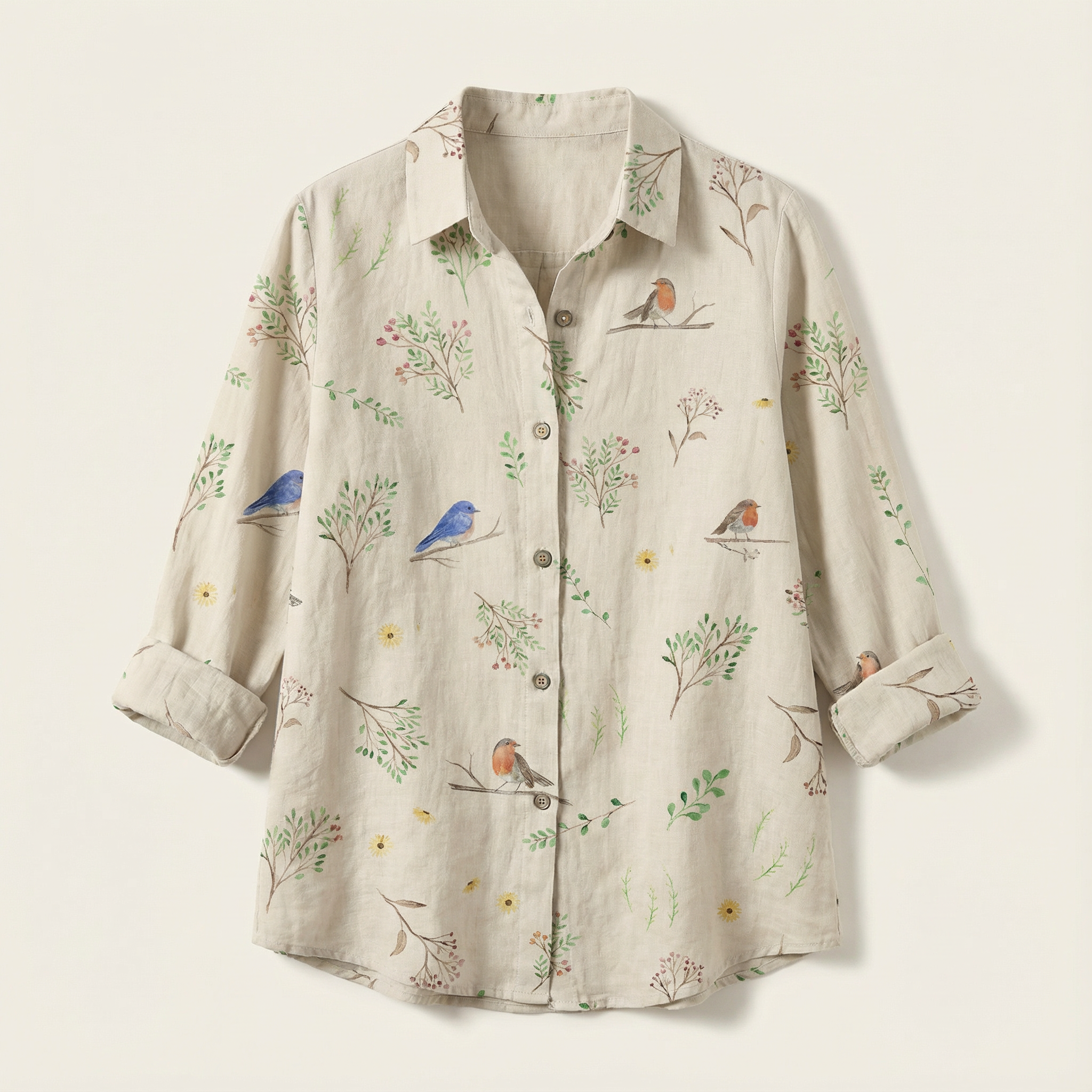 Women’s Button-Up Blouse – All-Over Coral & Sea Life Print