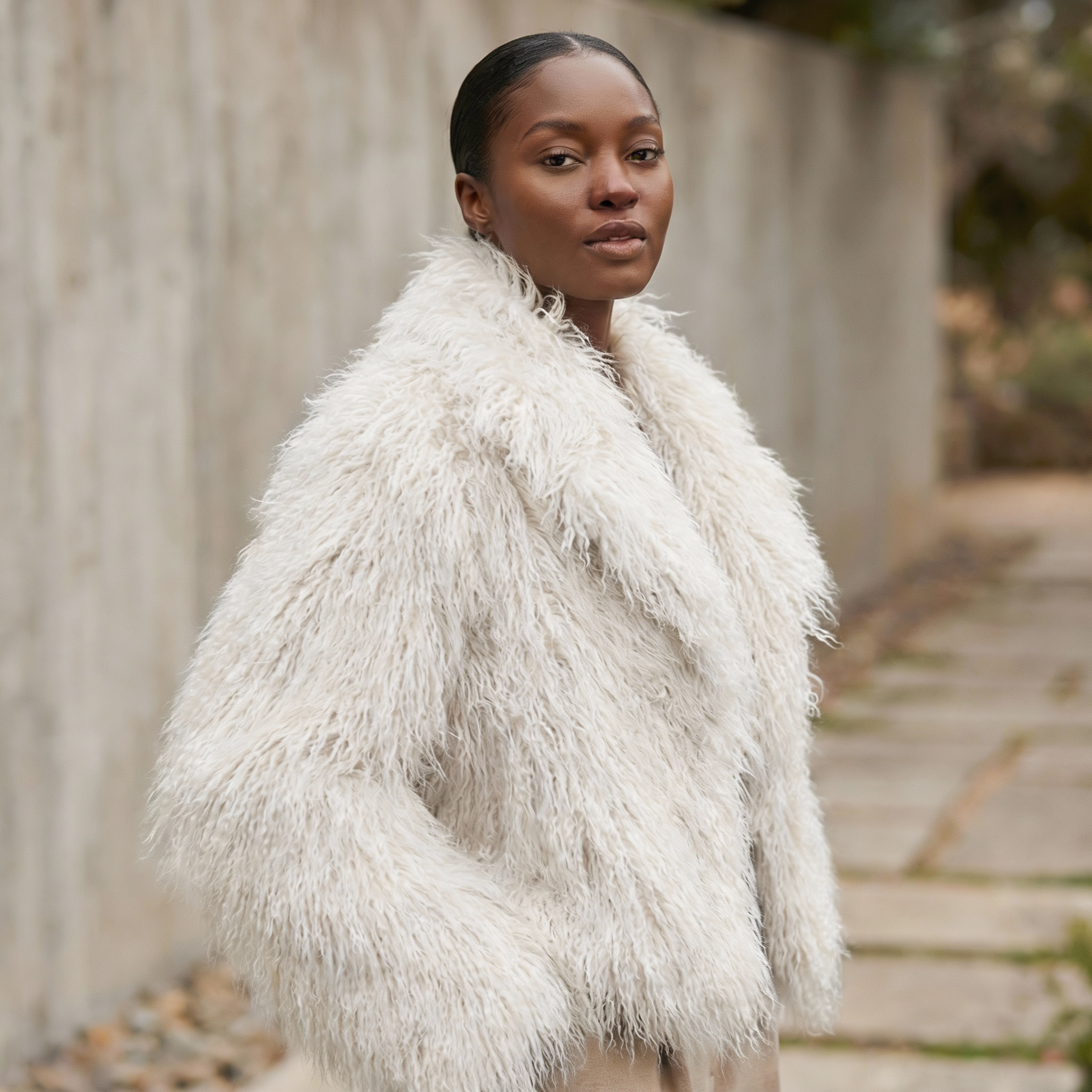 Women’s Cropped Coat – Long Sleeves, Textured Finish