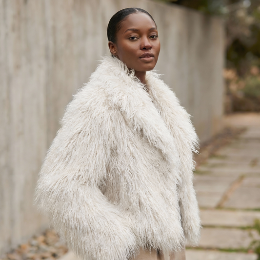 Women’s Cropped Coat – Long Sleeves, Textured Finish