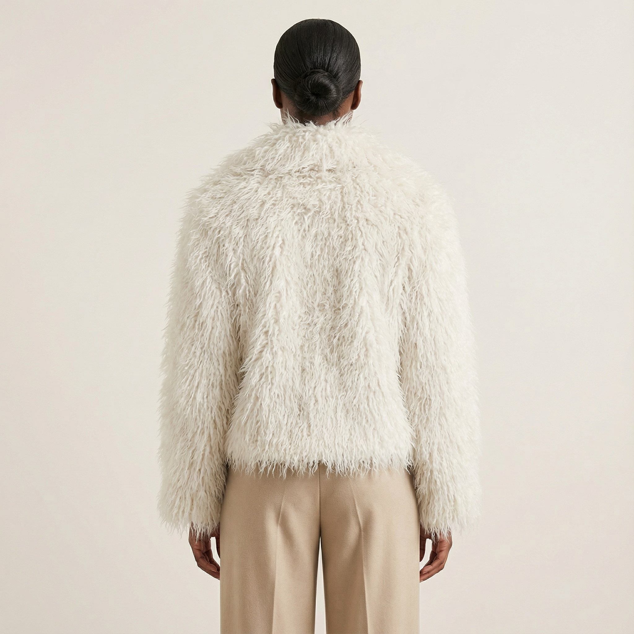 Women’s Cropped Coat – Long Sleeves, Textured Finish