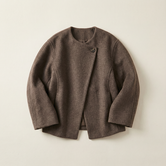 Women’s Cropped Overcoat – Lapel Design, Long Sleeves