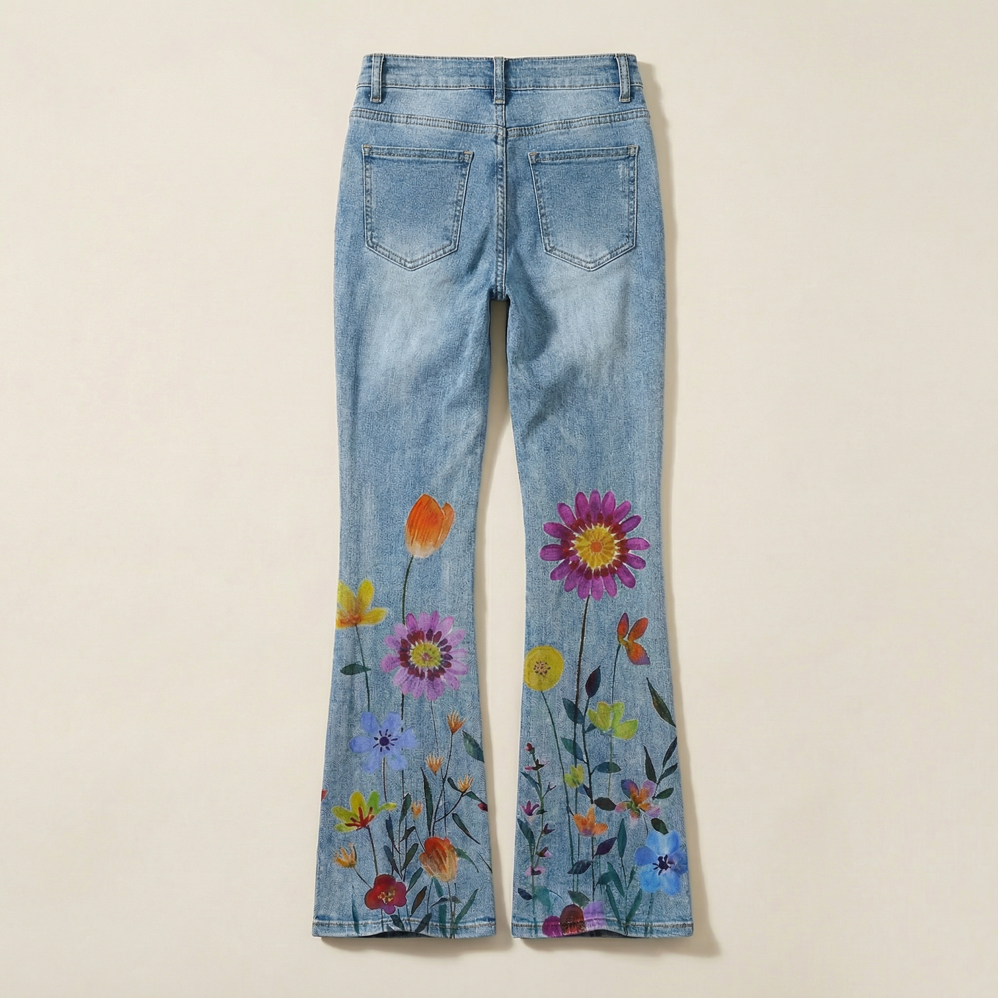 Women’s Flared Jeans – Floral Print Design