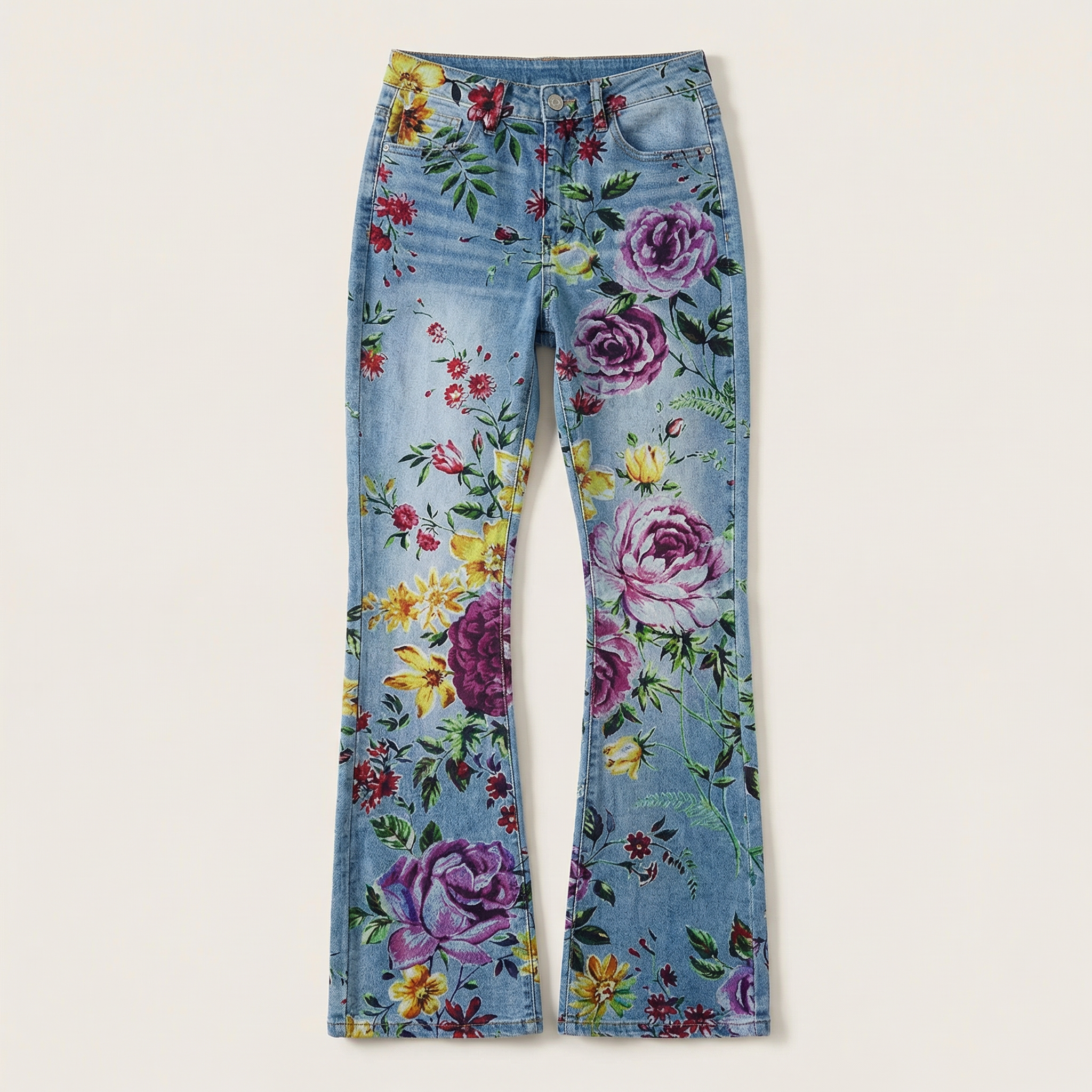 Women’s Flared Jeans – Floral Print Design