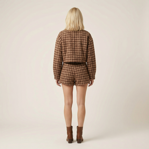 Women’s Houndstooth Zip Jacket and Shorts Two-Piece Set