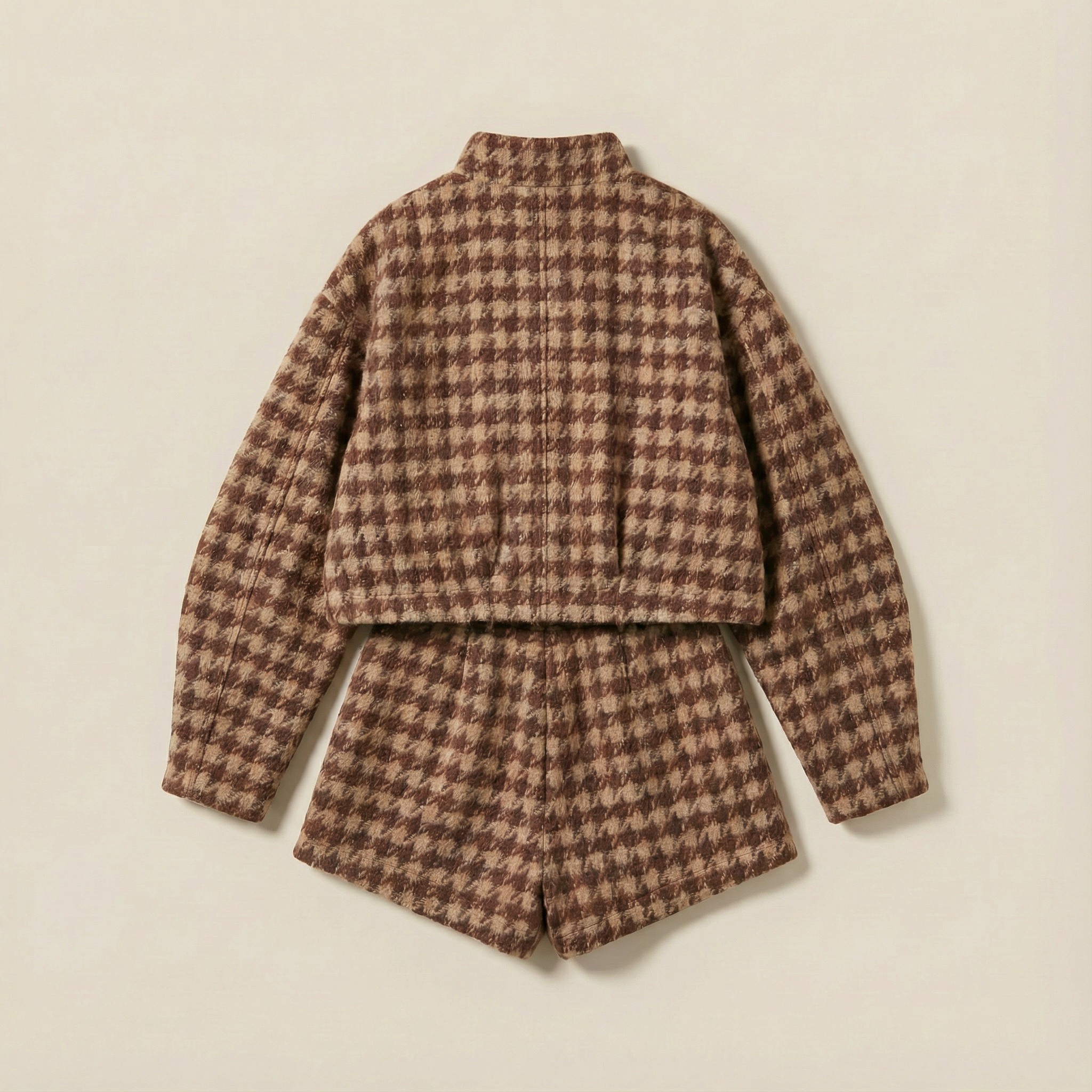 Women’s Houndstooth Zip Jacket and Shorts Two-Piece Set