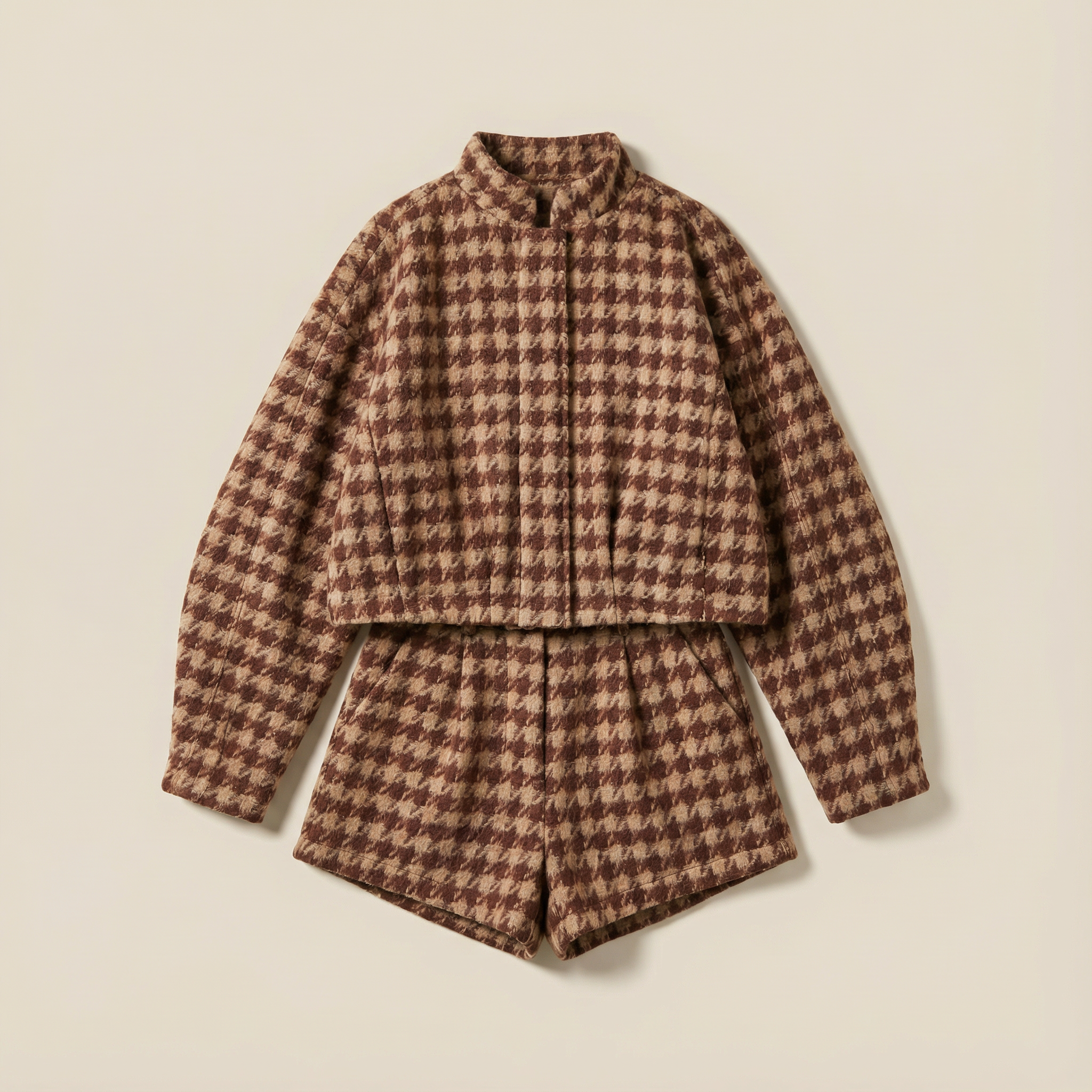 Women’s Houndstooth Zip Jacket and Shorts Two-Piece Set