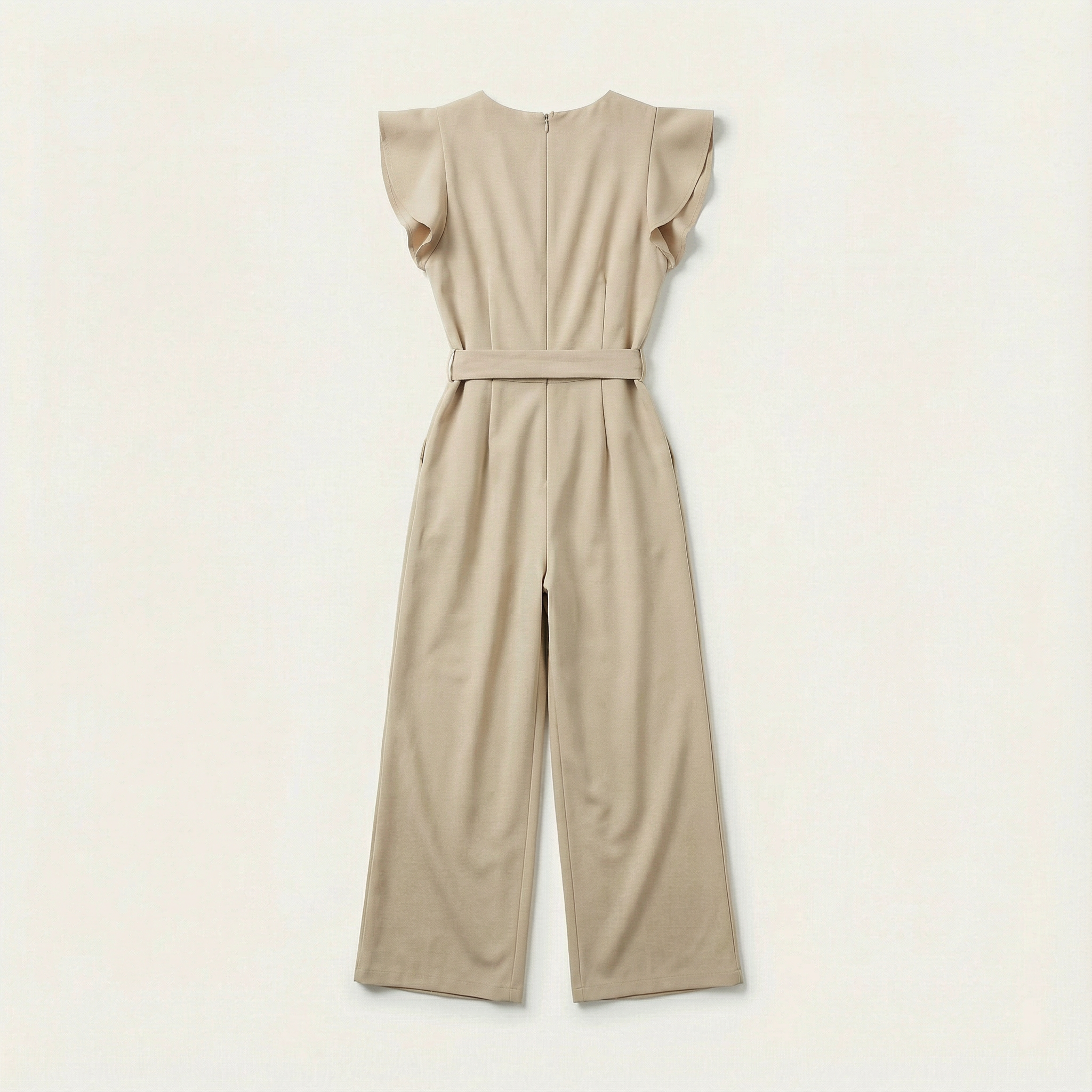 Women’s Jumpsuit – Short Sleeves, Tie Waist, Wide-Leg Design