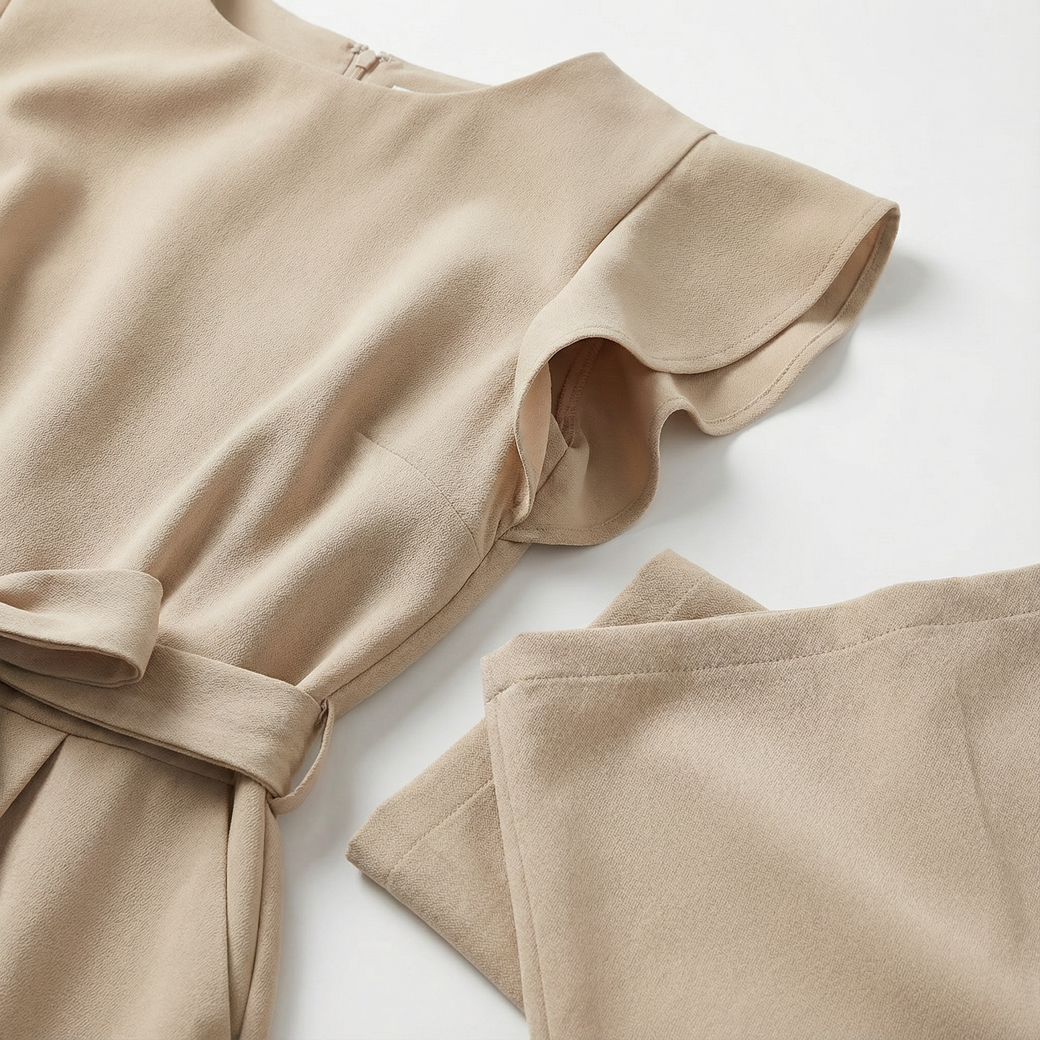 Women’s Jumpsuit – Short Sleeves, Tie Waist, Wide-Leg Design