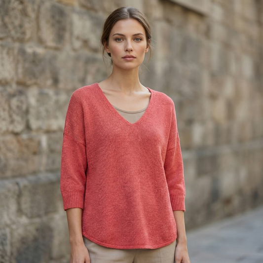Women’s Knit Blouse – Relaxed V-Neck Shirt