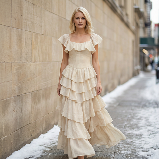 Women’s Long Dress – Ruffle Layered Design