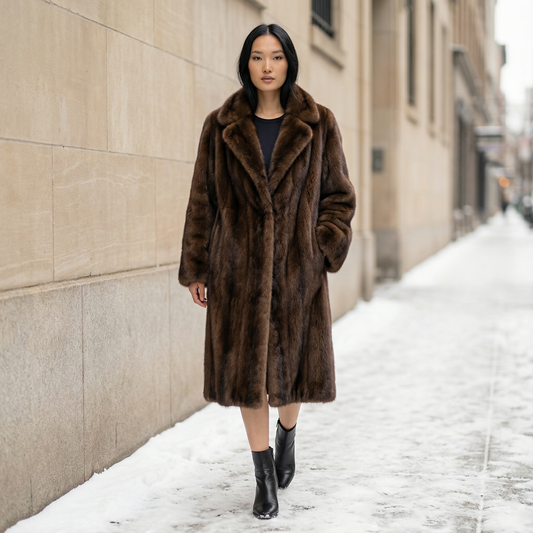 Women’s Long Overcoat – Lapel Design, Long Sleeves