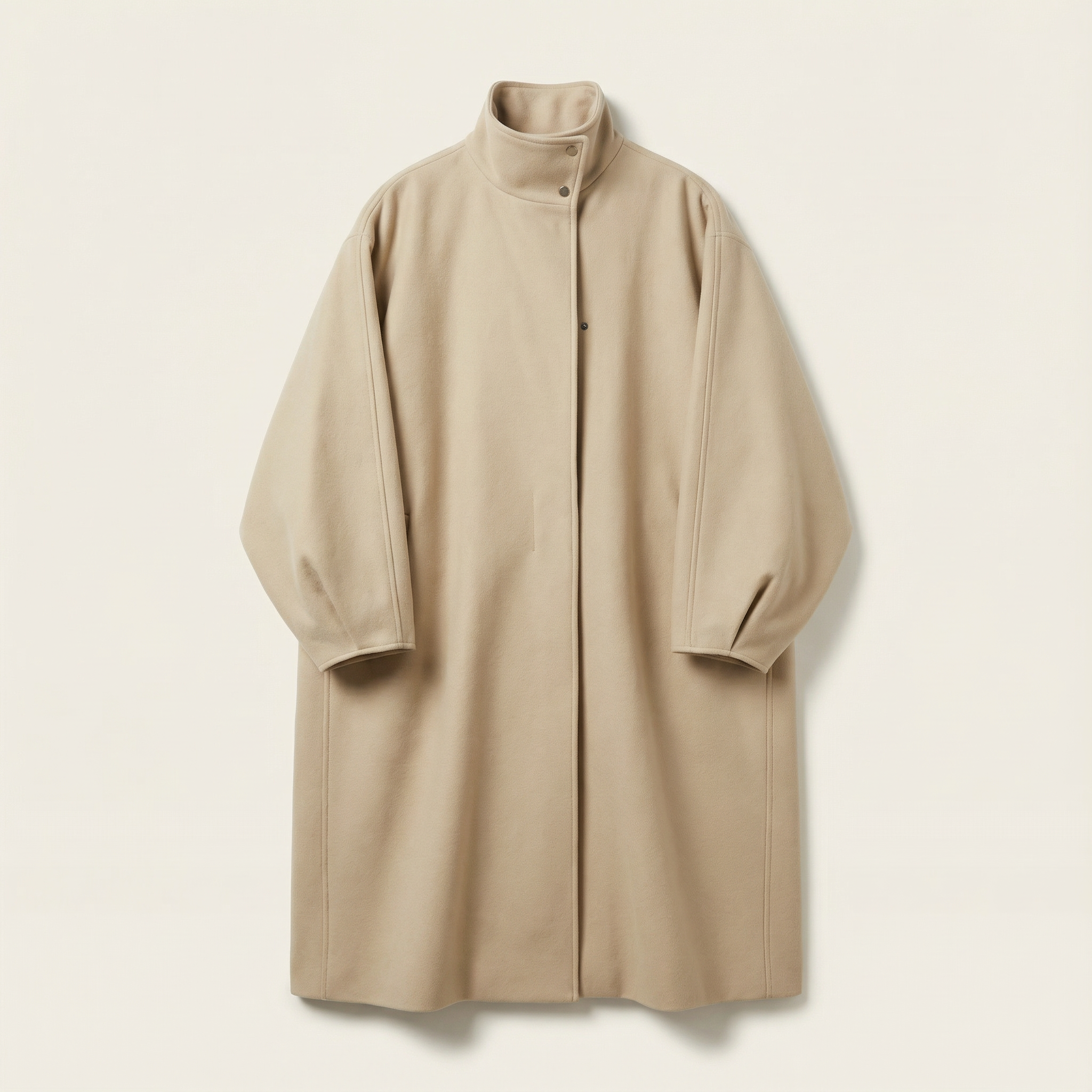 Women’s Long Overcoat – Stand Collar, Batwing Sleeves