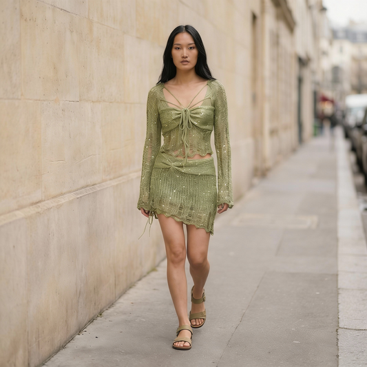 Women’s Long Sleeve Top and Skirt Two Piece Set