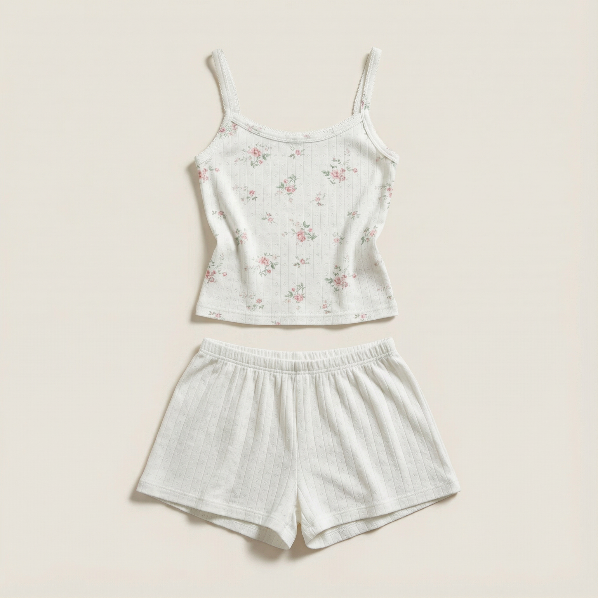 Women’s Lounge Set – Sleeveless Crop Cami and Elastic Waist Shorts