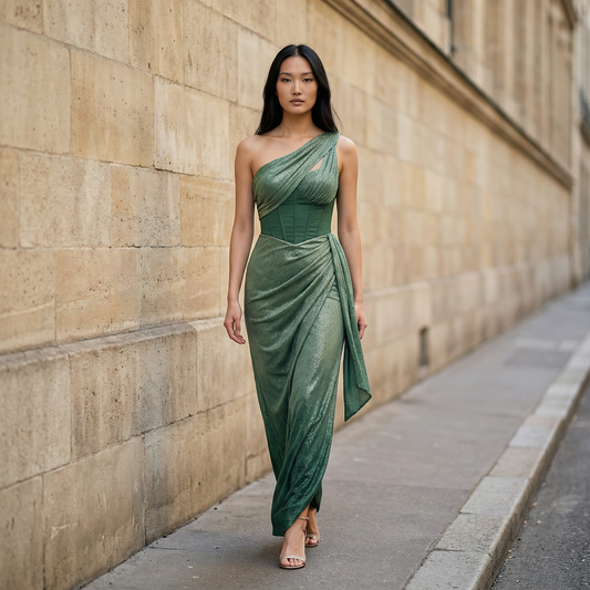 Women’s Maxi Dress – Draped Overlay Detail