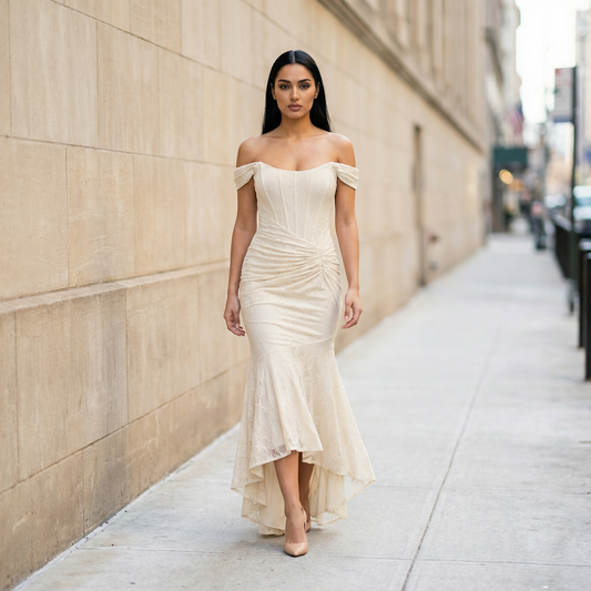 Women’s Maxi Dress – Ruched Waist and Asymmetric Hem